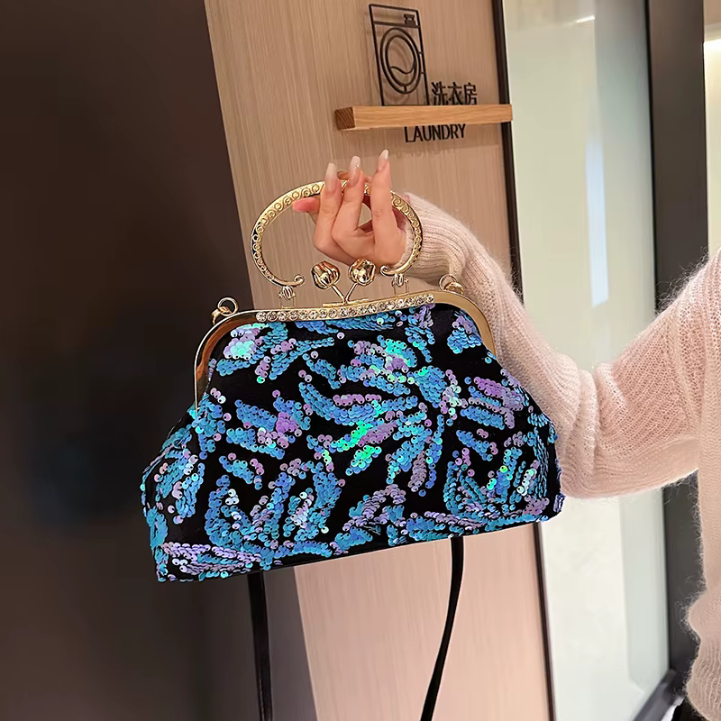 Luxury Embroidery Sequin Flowers Clip Shoulder Shell Evening Bag - Image 14