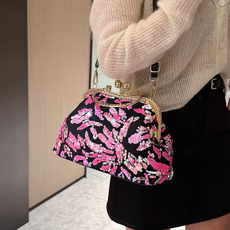 Luxury Embroidery Sequin Flowers Clip Shoulder Shell Evening Bag - Image 8