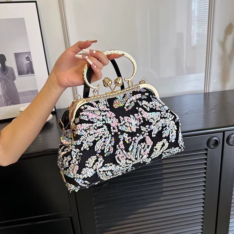 Luxury Embroidery Sequin Flowers Clip Shoulder Shell Evening Bag - Image 9