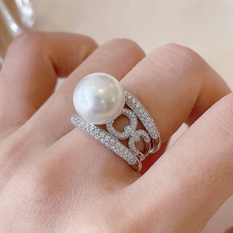 Luxury Simulated Pearl Bright Zirconia Accessories Gorgeous Jewelry Ring