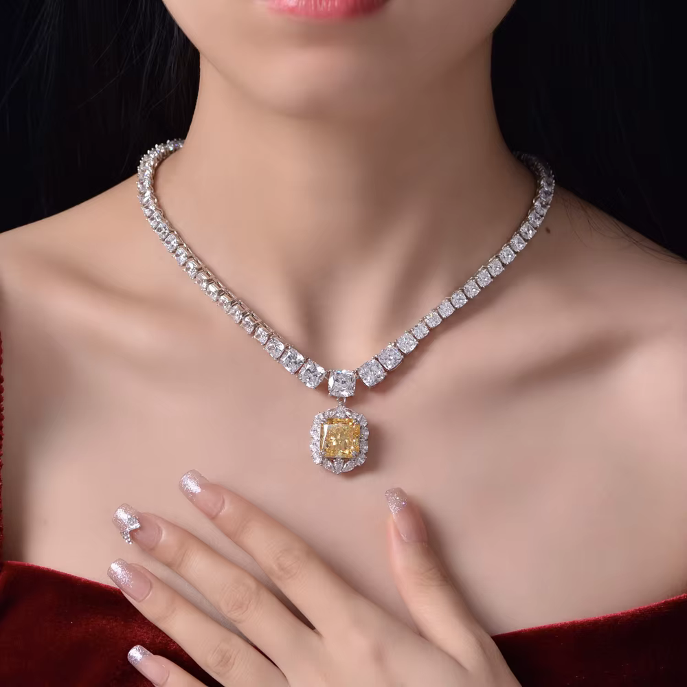 Luxury Solid 925 Sterling Silver Gem Created Moissanite Wedding Pendant Necklace