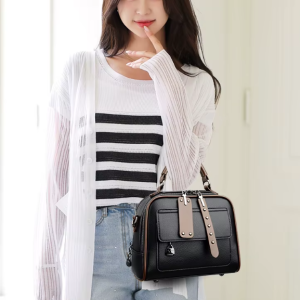 Luxury Solid Color Interior Zipper Pocket PU Leather Handbag