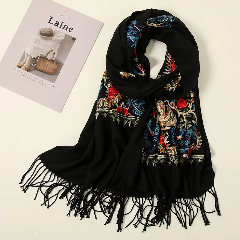 Luxury Tassel Embroidered Shawl Wrap Foulard Cashmere Scarf