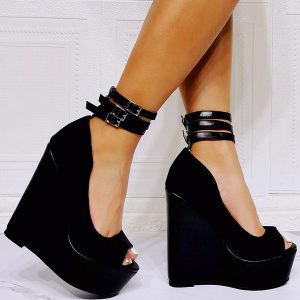 Luxury Upper Ankle Strap  Peep Toe Wedge Heel