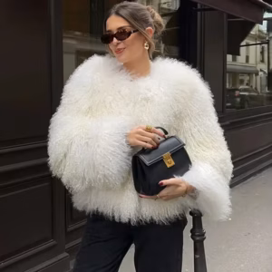 Luxury Warm Faux Fur Long Sleeve Patchwork High Waist Coats Outwear