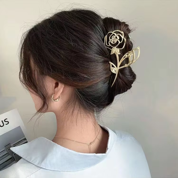 Metal Rose Floral Leaf Hair Claw Crab Barrettes Hairgrip Hair Clips