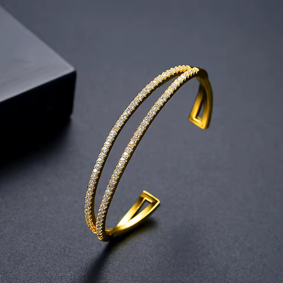 Micro Pave Chunky Charm Plated Cuff Statement Bangle Bracelet - Image 2