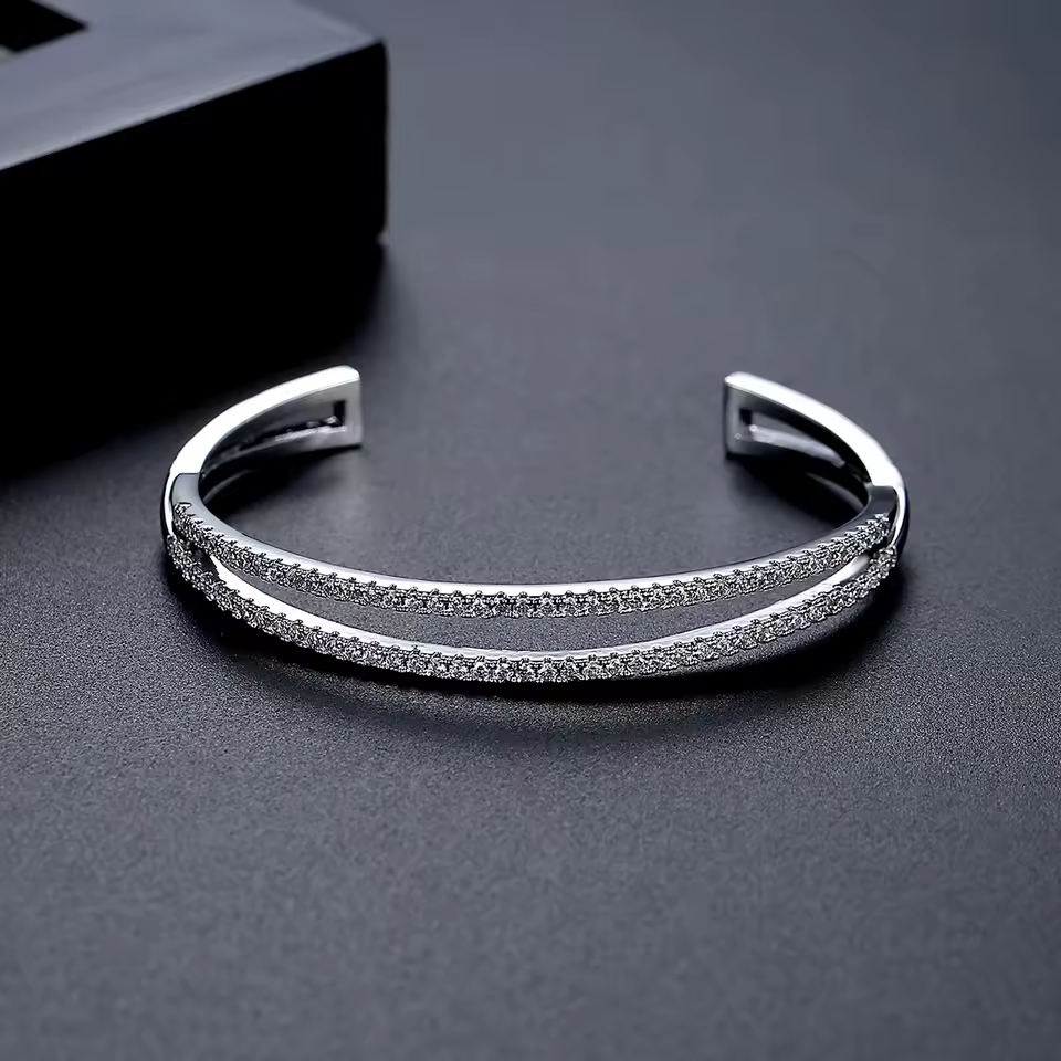 Micro Pave Chunky Charm Plated Cuff Statement Bangle Bracelet - Image 3