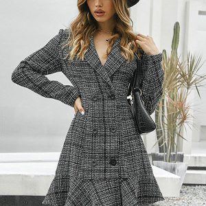 Elegant Notched Lapel Double-Breasted Business Short Blazer Dress