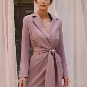 Notched Lapel Long Sleeve Chic Mini Blazer Dress With Belt