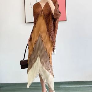 Pleated Tassel Slim Wrapped Hip One Step Gradual Dress