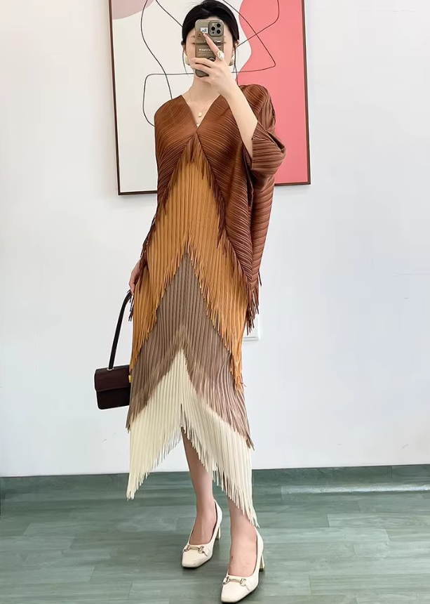 Pleated Tassel Slim Wrapped Hip One Step Gradual Dress