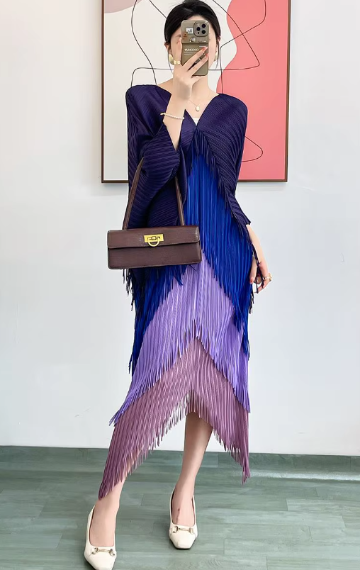 Pleated Tassel Slim Wrapped Hip One Step Gradual Dress - Image 5