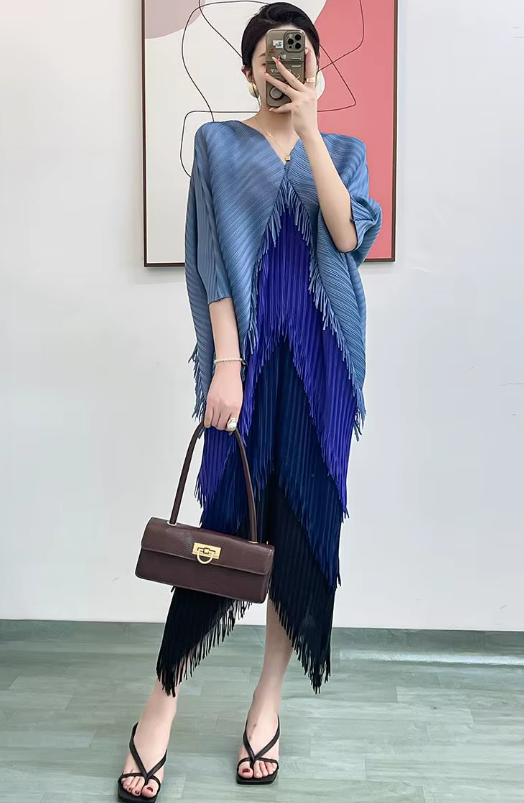 Pleated Tassel Slim Wrapped Hip One Step Gradual Dress - Image 9