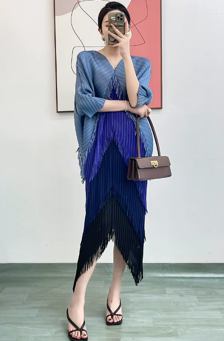 Pleated Tassel Slim Wrapped Hip One Step Gradual Dress - Image 10