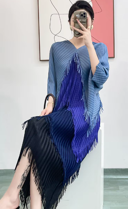 Pleated Tassel Slim Wrapped Hip One Step Gradual Dress - Image 11