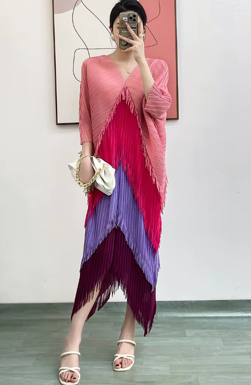 Pleated Tassel Slim Wrapped Hip One Step Gradual Dress - Image 15