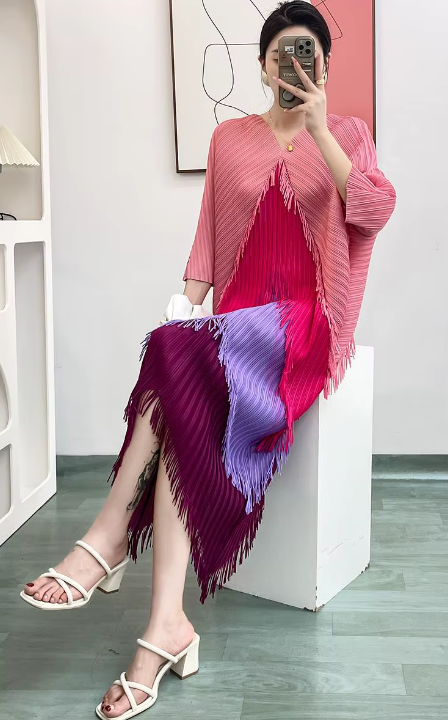 Pleated Tassel Slim Wrapped Hip One Step Gradual Dress - Image 18