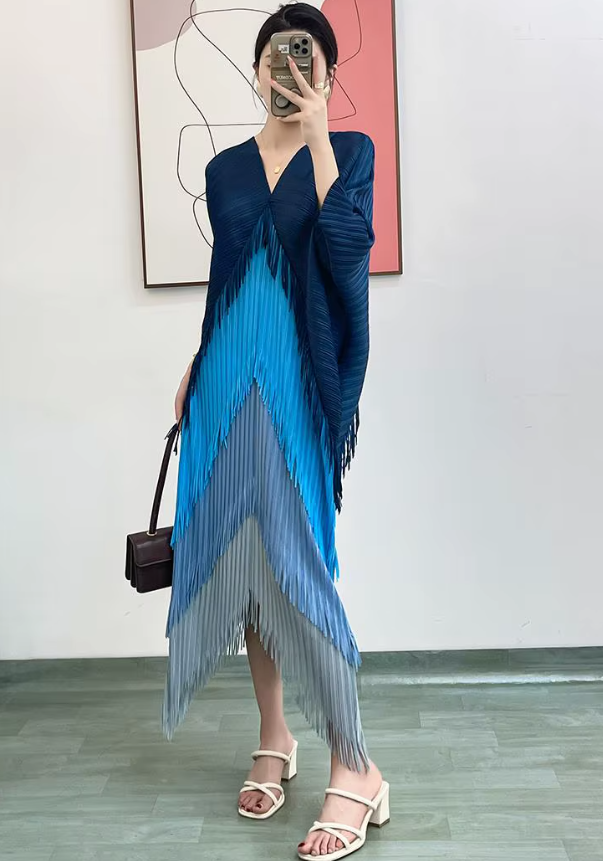 Pleated Tassel Slim Wrapped Hip One Step Gradual Dress - Image 19