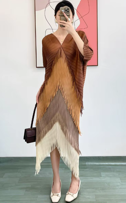 Pleated Tassel Slim Wrapped Hip One Step Gradual Dress - Image 3