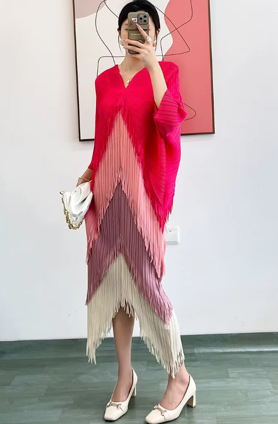 Pleated Tassel Slim Wrapped Hip One Step Gradual Dress - Image 23