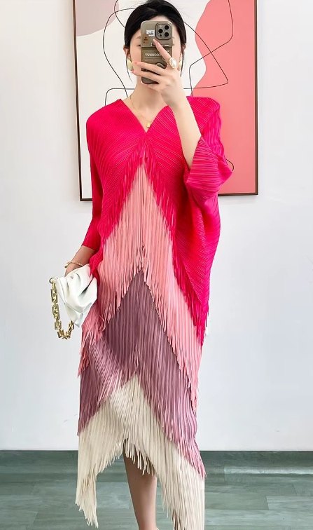 Pleated Tassel Slim Wrapped Hip One Step Gradual Dress - Image 24