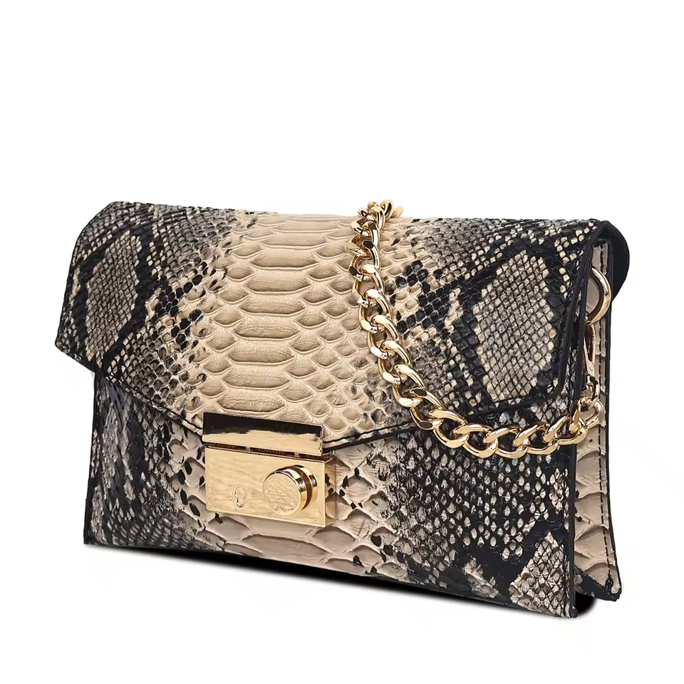 Retro Snake Pattern PU Material Metal Dec Chain Shoulder Bag - Image 3