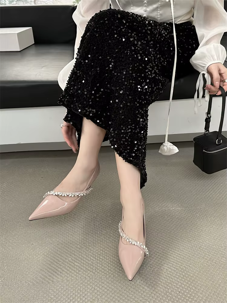 Rhinestone Designer Crystal Pointed Toe Thin High Heels