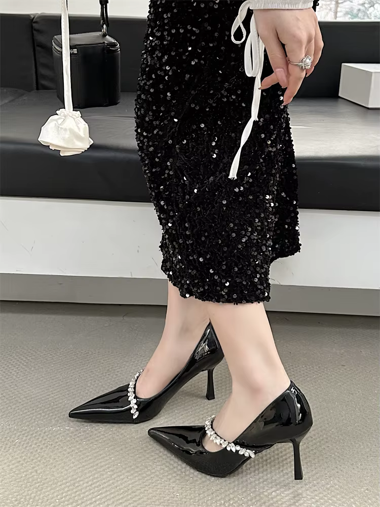 Rhinestone Designer Crystal Pointed Toe Thin High Heels - Image 4