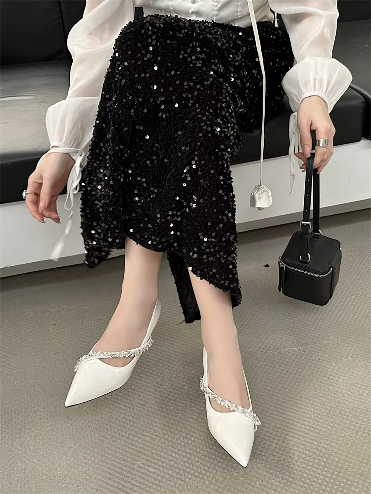 Rhinestone Designer Crystal Pointed Toe Thin High Heels - Image 5