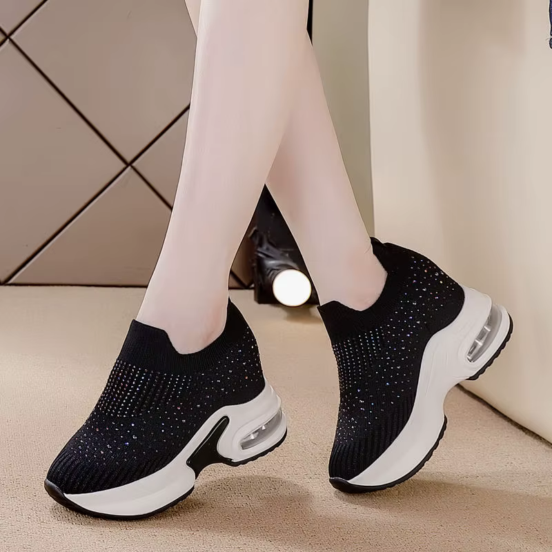 Rhinestone wedge SLIP-ON sneakers Loafers Platform Shoes
