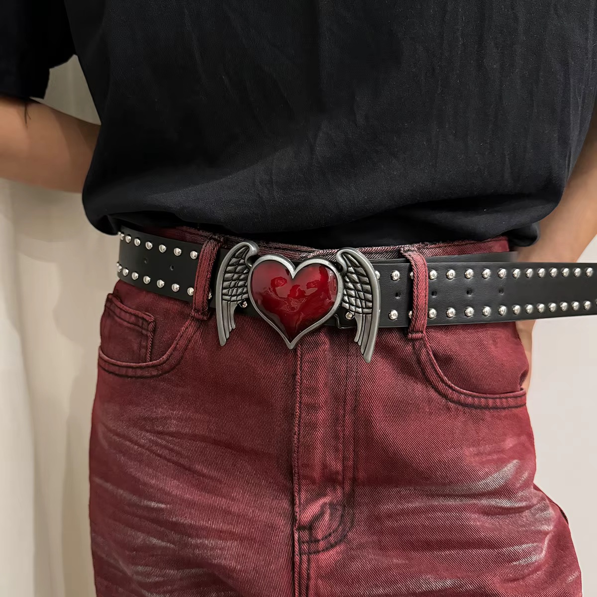 Rivet Heart Wings Goth Punk Accessory Jeans Waistband Belt