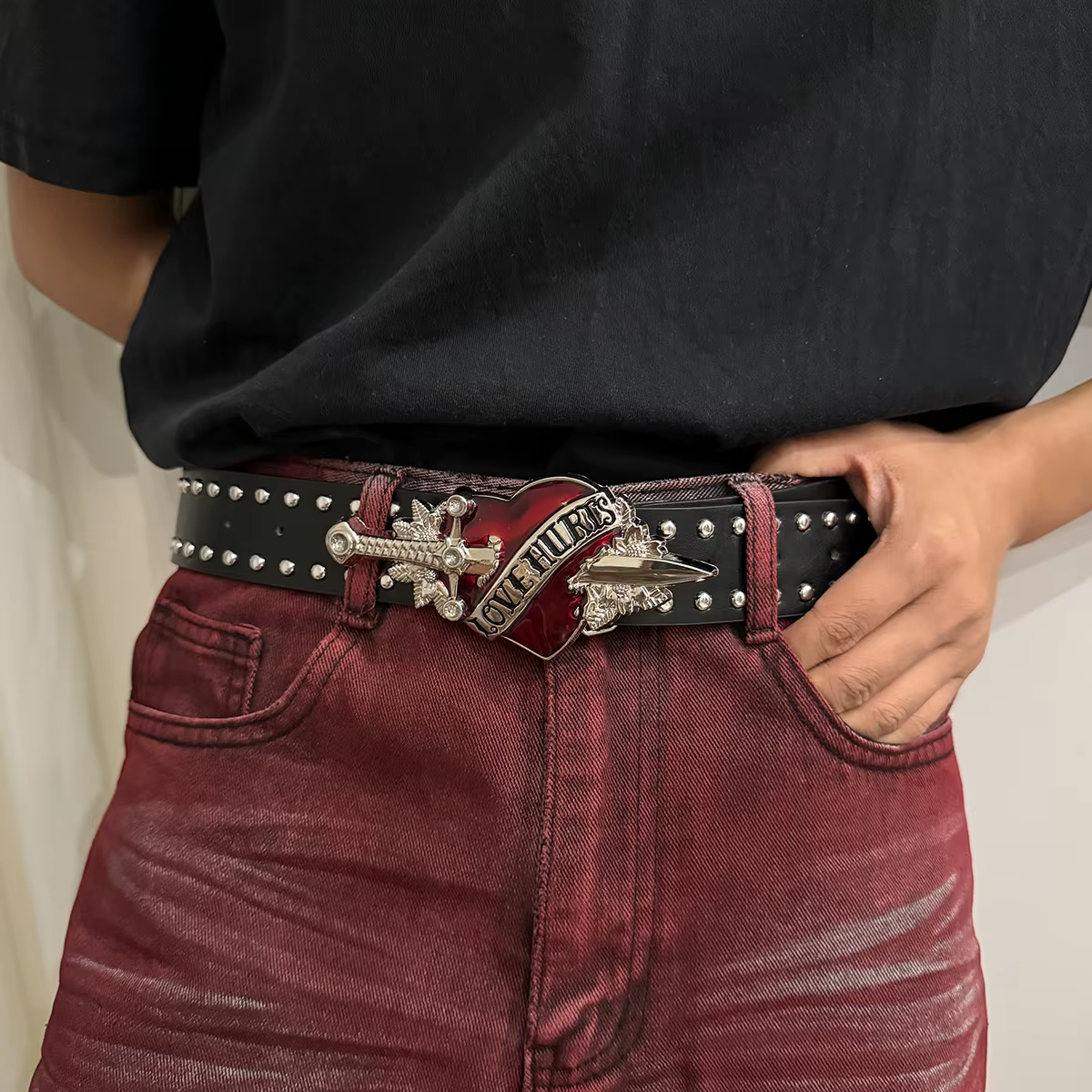Luxury Heart Wings Goth Punk High Quality Rivet Jeans Belt