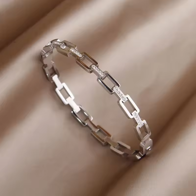 Geometric Classic Full Crystal Stainless Steel Open Bangles