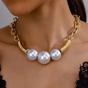Simple Iron Alloy Irregular Large Pearl Choker Necklace
