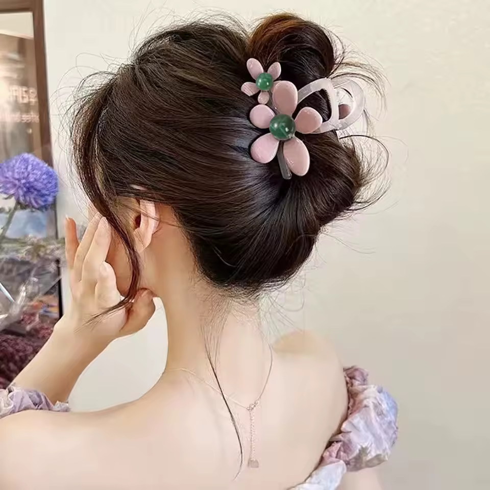 Solid Color Flower Hair Clip Back of Head Hair Accessories