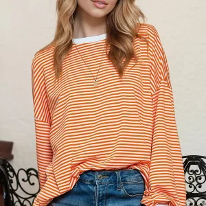 Strips Printed Long Sleeves Two-Tone Dropped Shoulder Sweatshirt