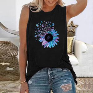 Sunflower Floral 3D Printed Fashion Sleeveless O-Neck Vest Tank Tops