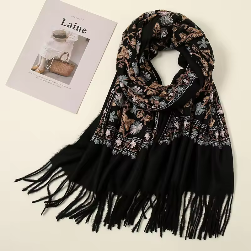 Tassel Embroidered Shawl Wrap Foulard Tippet Pashmina Cashmere Scarf