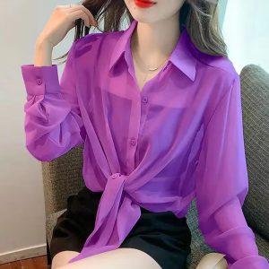 Thin Chiffon Lace Up Cardigan Long Sleeve Sun Protection Plus Size Shirt