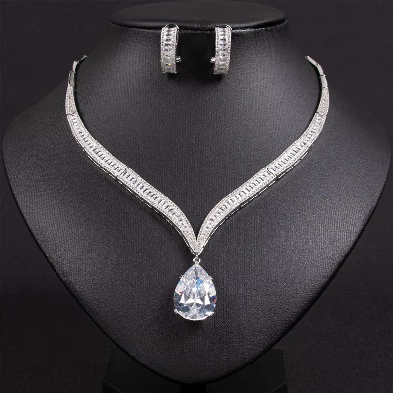 Trendy Bridal Dress Engagement Water Drop Shape Jewelry Set - Image 5