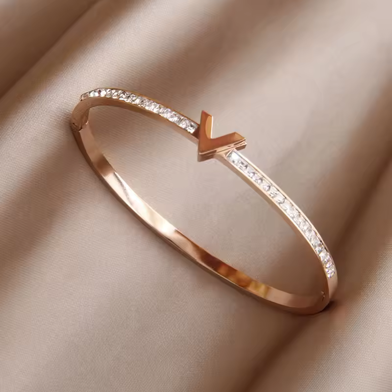 Trendy Full Crystal Stainless Steel Open Bangles Bracelets
