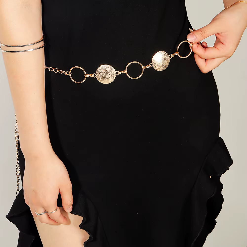 Trendy Geometric Circular Waist Chain With Dress Metal Belt