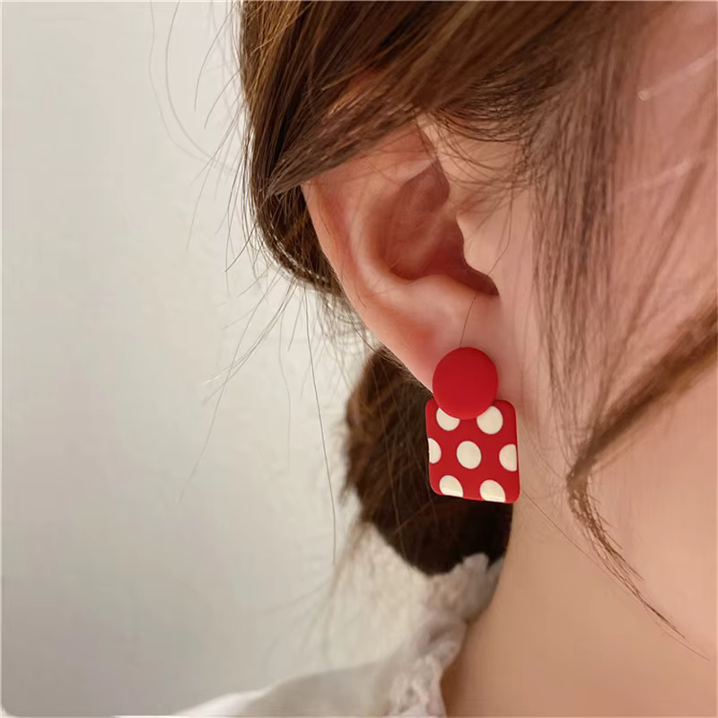Trendy Geometric Square Polka Dot Unique Style Asymmetric Drop Earrings