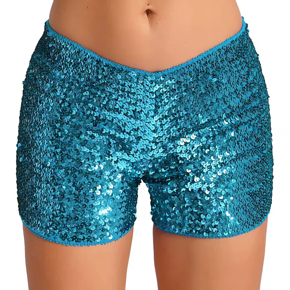 Trendy Shiny Sequins Nightclub Pole Dancing Low Rise Stretchy Shorts