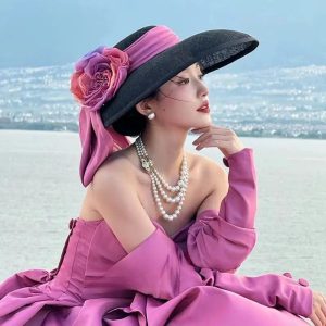 Vintage Velvet Wide Brim Fedoras Elegant Cocktail Horse Race Satin Bow Fedora Cap