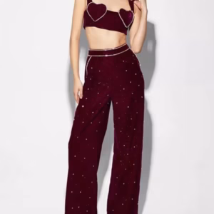 Elegant Spliced Diamonds Square Neck Sleeveless Top High Waist Pant Two Piece Set
