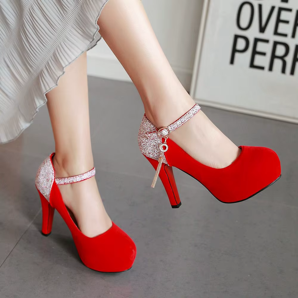 Velvet Bottom Pumps Evening Dress Wedding Party Tassel High Heels Shoe
