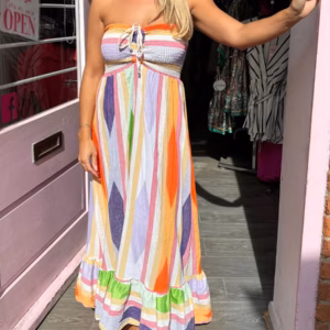 Vintage Bohemian Sleeveless Drawstring Loose Strapless Long Dress