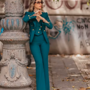 Vintage Double Breasted Peaked Lapel Slim Fit Office Jacket Pants 3 Pieces Set